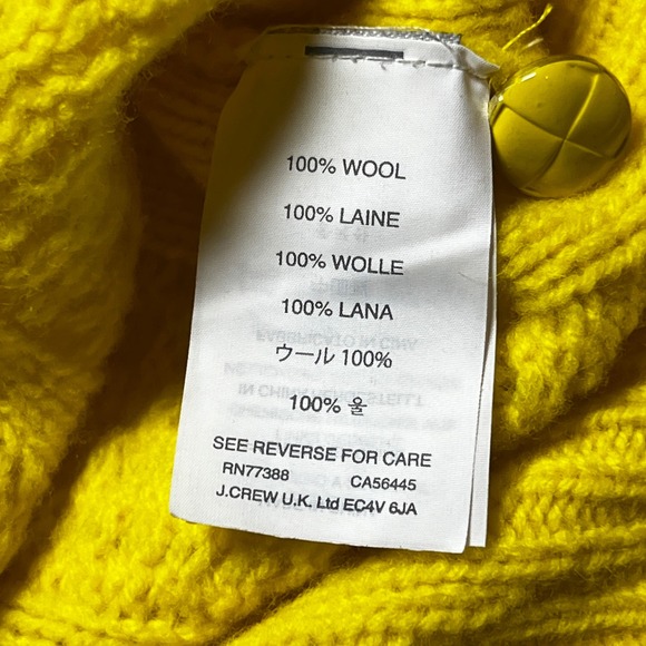 J. Crew XS Yellow Cable Knit Wool Blend Button Shoulder Sweater - Picture 10 of 11